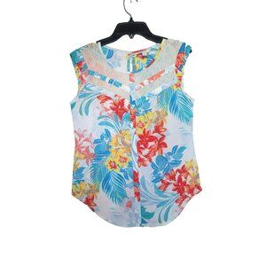 🤩Candies Sz XS Women's Blouse Floral Embroidered Mesh Sleeveless tropical New